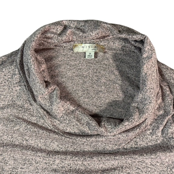 Misia 2X Cowl Neck Flowy 3/4 Sleeve Pink & Gray Sweater with Button Accents - Picture 2 of 3